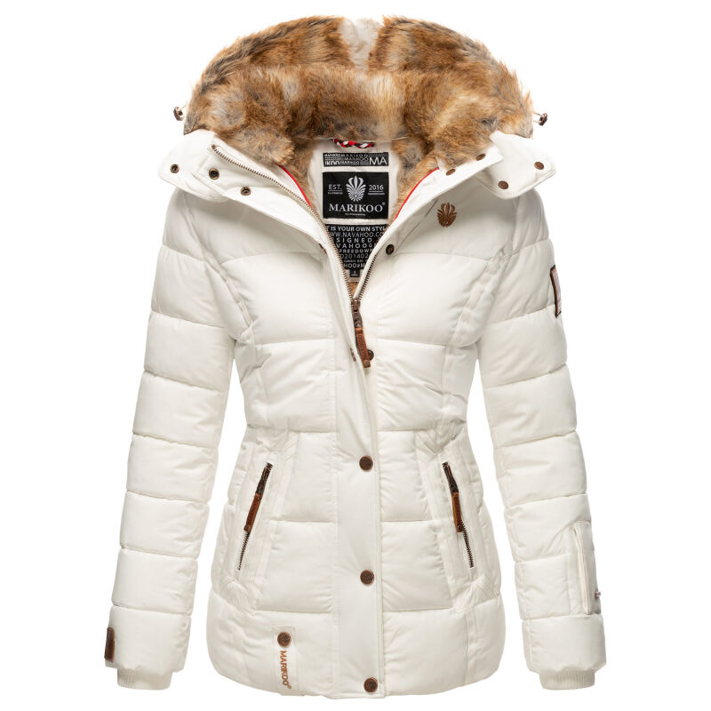 Marikoo Nekoo warm gefütterte Damen Winter Jacke mit Kunstfell B658 Weiss Größe S - Gr. 36