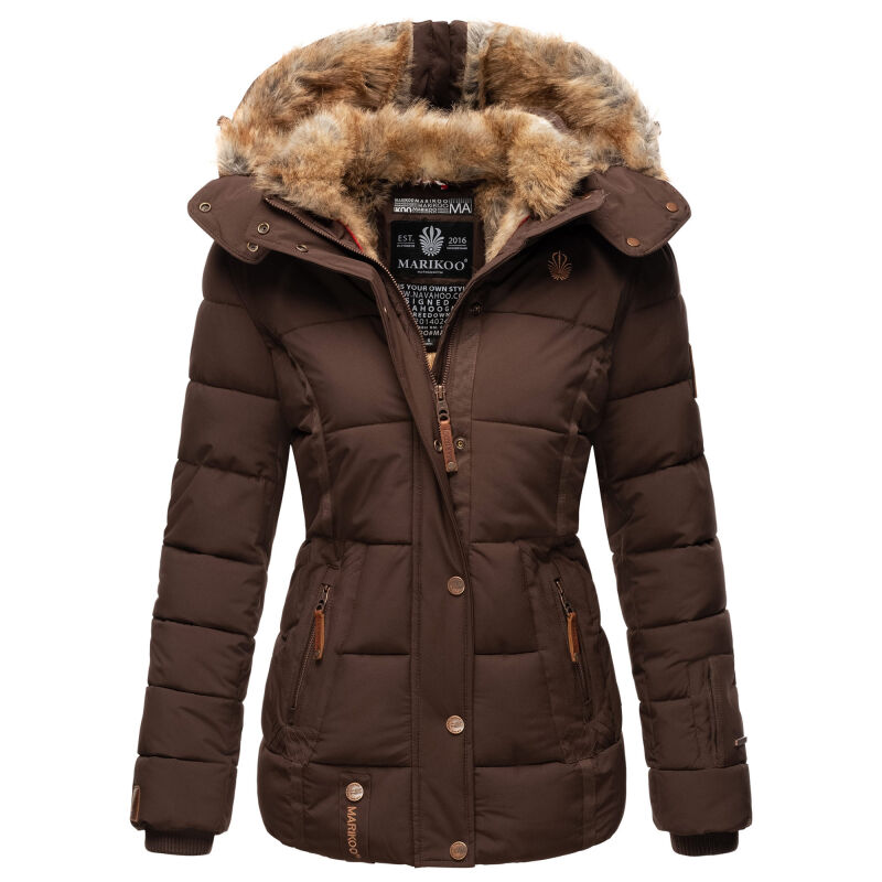 Marikoo Nekoo warm gefütterte Damen Winter Jacke mit Kunstfell B658 Dark Choco Größe M - Gr. 38