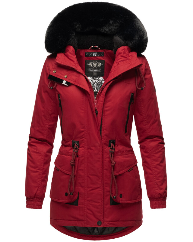 Navahoo Olessaa Damen Winter Jacke Winterjacke halblang Kapuze Kunstfell B869 Blood Red Größe S - Gr. 36