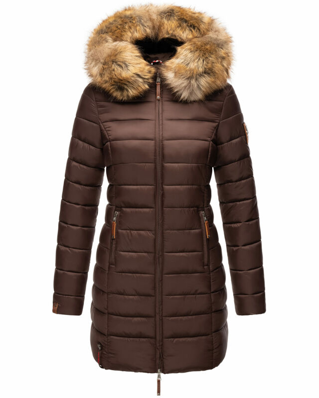 Marikoo Rose Damen Winter Jacke gesteppt lang B647 Dark Choco-Größe S - Gr. 36