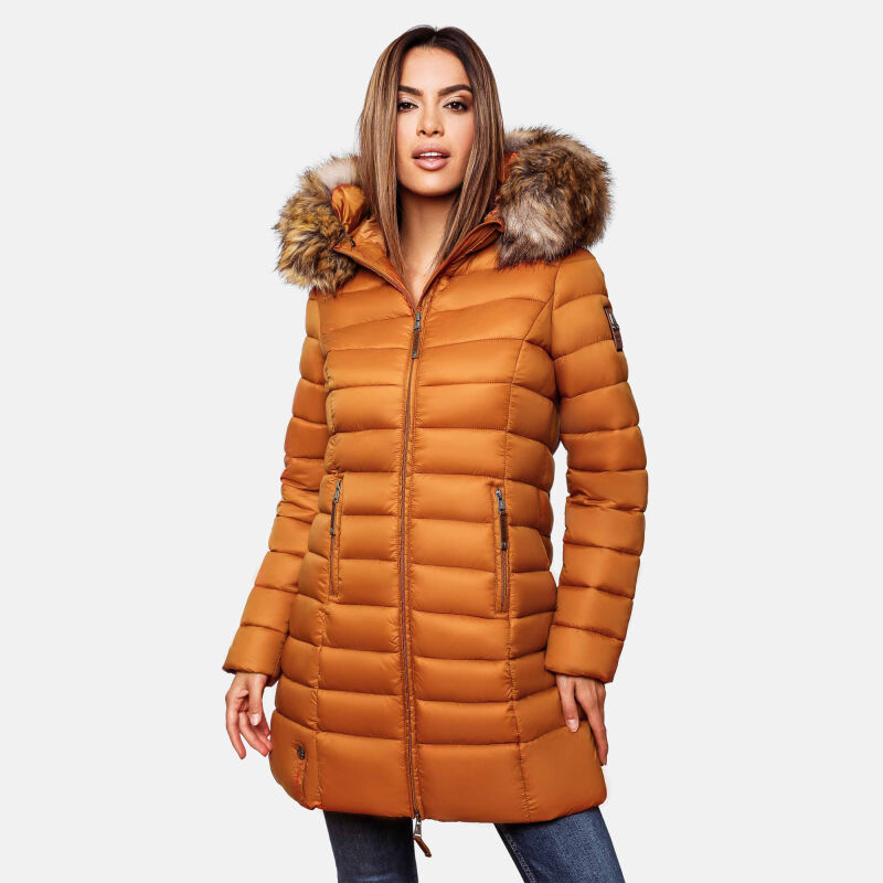 Marikoo Rose Damen Winter Jacke gesteppt lang B647 Cinnamon-Größe XS - Gr. 34