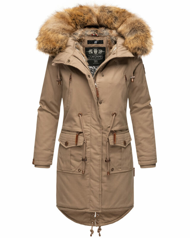 Navahoo Rosinchen Damen Winterjacke Parka gefüttert Kapuze B824 Taupe Größe S - Gr. 36