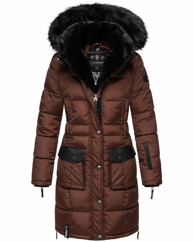 Navahoo Sinja Damen lange Winter Steppjacke Wintermantel B871 Schoko Größe  M - Gr. 38