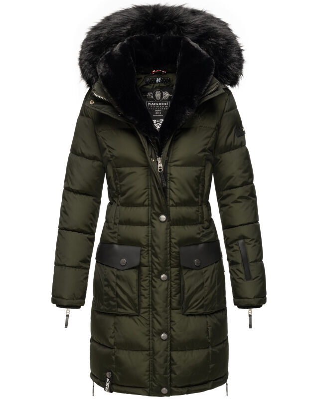Navahoo Sinja Damen lange Winter Steppjacke Wintermantel B871 Olive Größe XXL - Gr. 44