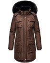 Navahoo Tiniis Damen Winterjacke mit Brusttaschen Kapuze Kunstfell B845 Dark Choco Größe XS - Gr. 34