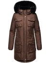 Navahoo Tiniis Damen Winterjacke mit Brusttaschen Kapuze Kunstfell B845 Dark Choco Größe XS - Gr. 34