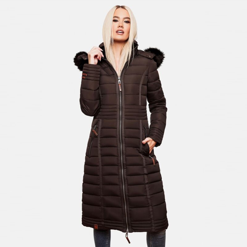 Navahoo Umay warme Damen Winter Jacke lang gesteppt mit Teddyfell B670 Dark Choco Größe S - Gr. 36
