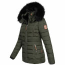 Navahoo Umay Princess Damen Winter Steppjacke mit Fellkragen 900 Olive Größe M - Gr. 38