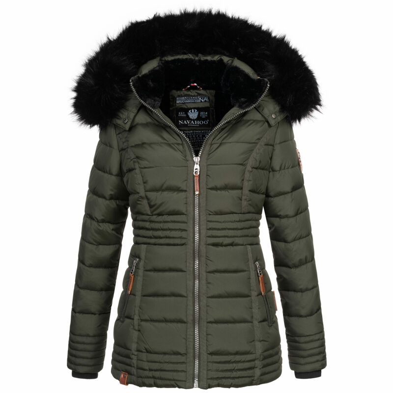 Navahoo Umay Princess Damen Winter Steppjacke mit Fellkragen 900 Olive Größe XL - Gr. 42