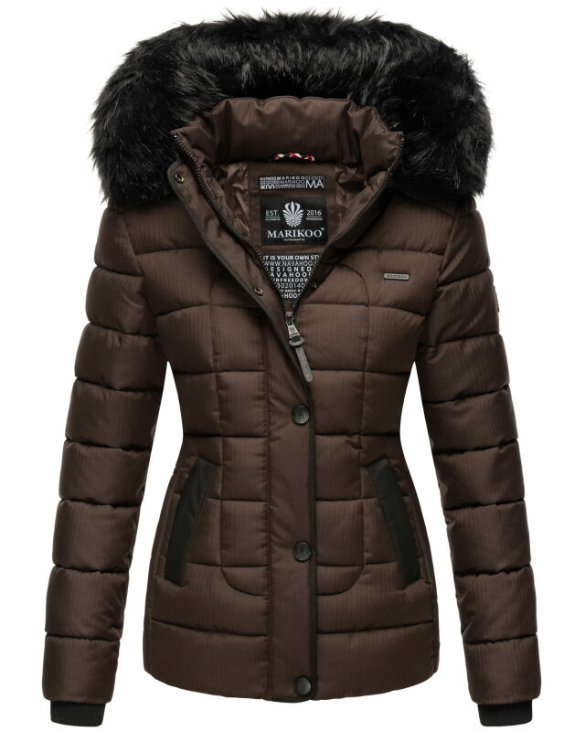 Marikoo warme Damen Winter Jacke Steppjacke B391 Dark Choco Größe XS - Gr. 34