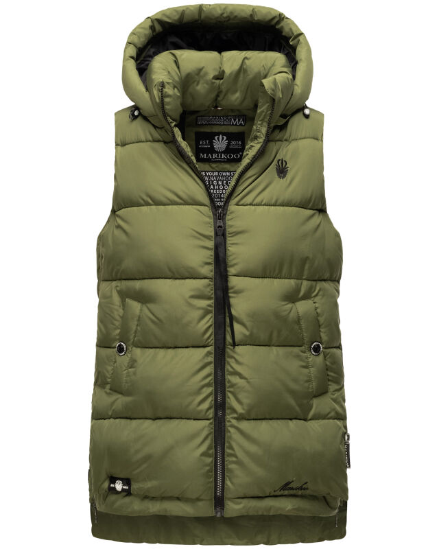 Marikoo Zarinaa Damen Steppweste Weste Übergangsweste mit Kapuze B898 Dusty Olive Größe L - Gr. 40