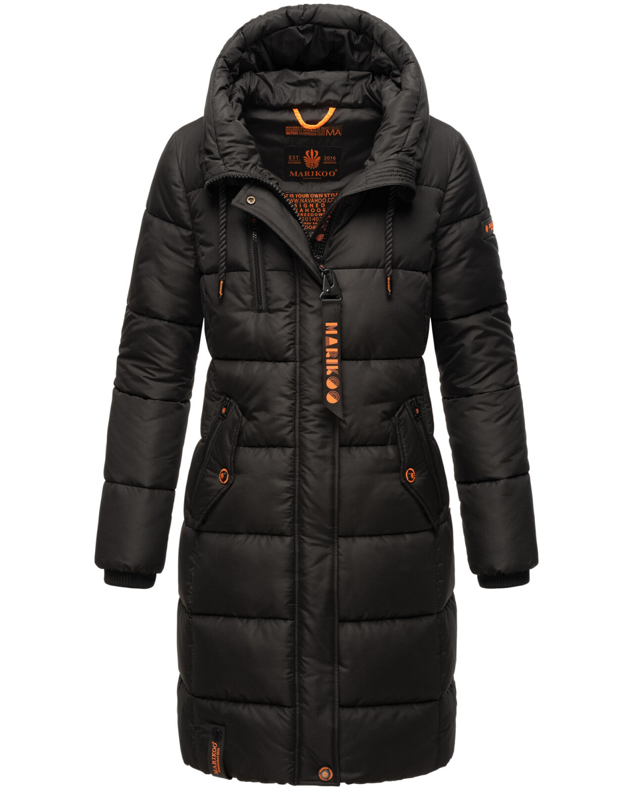 Marikoo Yuikoo lange Damen Winterjacke B941 Schwarz-Größe M