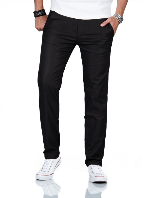 Alessandro Salvarini Herren Chino Stoffhose O-370 - Schwarz-W34-L30