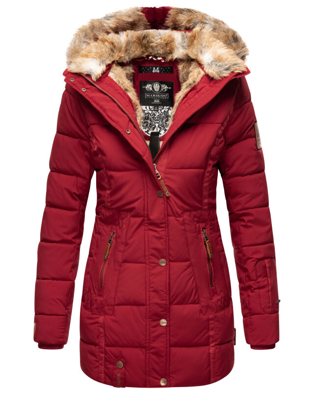 Marikoo warme Damen Winterjacke mit Kapuze Parka Kunstfell B817 Blood Red Größe L - Gr. 40