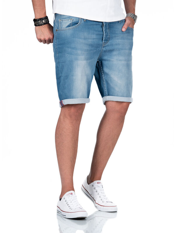 A. Salvarini Herren Jeans Shorts kurze Hose Hellblau O-366 W30