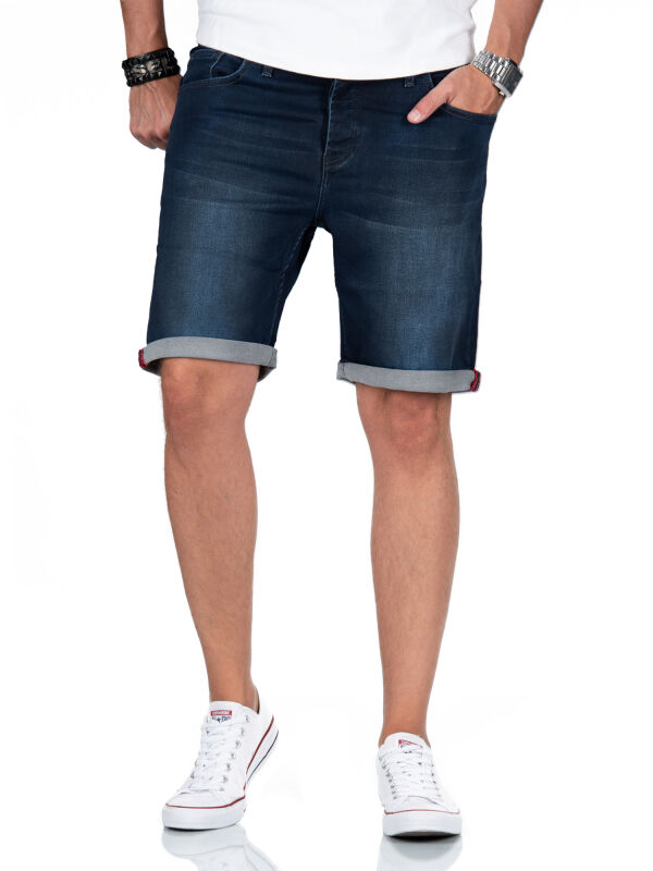 A. Salvarini Herren Jeans Shorts kurze Hose Dunkelblau O367