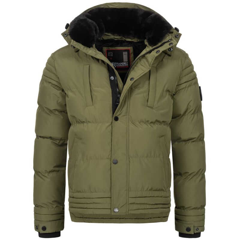 Alessandro Salvarini Herren Winterjacke mit Fellkragen O-281-Olive-Gr.M