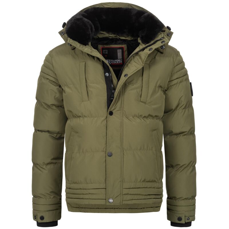 Alessandro Salvarini Herren Winterjacke mit Fellkragen O-281-Olive-Gr.3XL