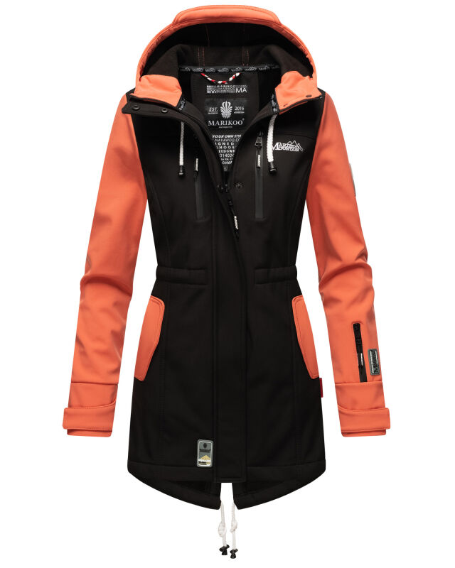 Marikoo Zimtzicke Print Damenjacke Softshell B614a Schwarz - Coral Größe XS - Gr. 34