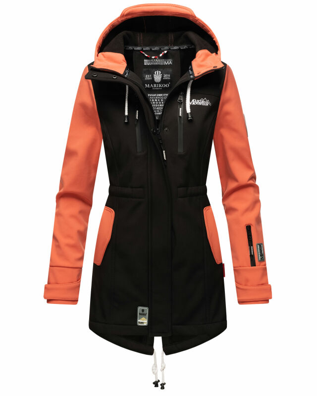 Marikoo Zimtzicke Print Damenjacke Softshell B614a Schwarz - Coral Größe XL - Gr. 42