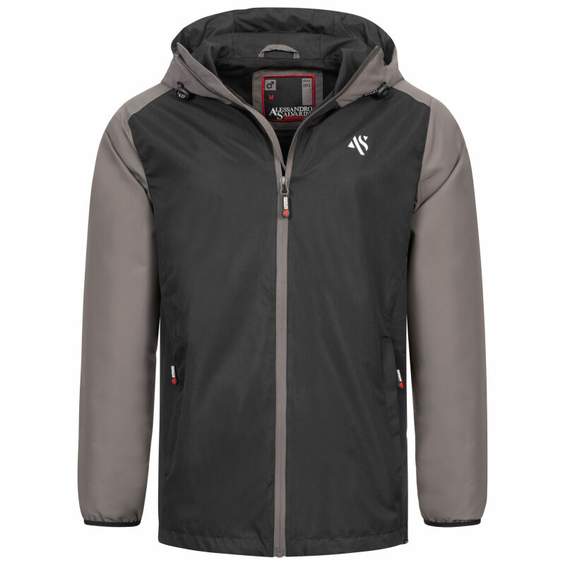 Alessandro Salvarini Herren leichte Regenjacke O-322-Schwarz-Dunkelgrau