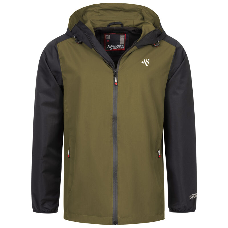 Alessandro Salvarini Herren leichte Regenjacke O-322-Olive-Schwarz