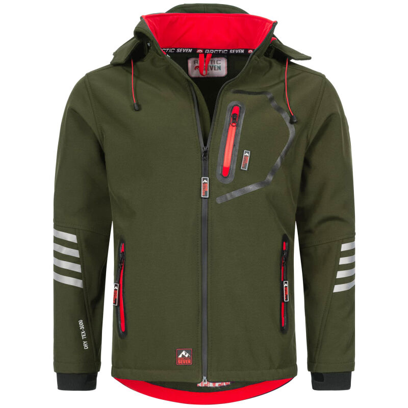 Arctic Seven Herren Softshelljacke Funktionsjacke O-301-Olive-Rot-Gr.S