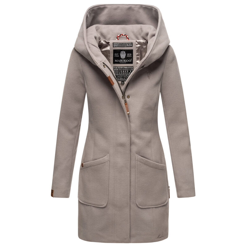 Marikoo Maikoo Damen Mantel mit Kapuze Trenchcoat Jacke B819 Zinc Grey Größe L - Gr. 40