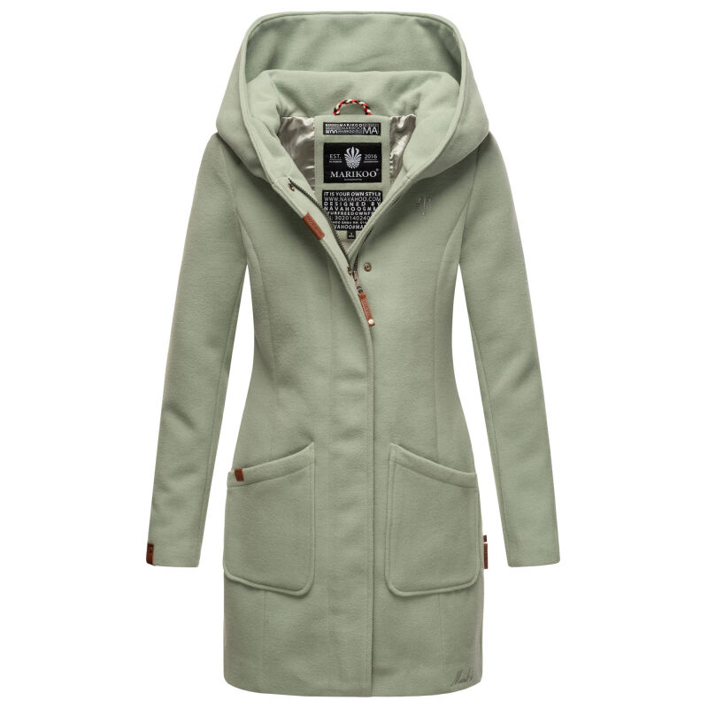 Marikoo Maikoo Damen Mantel mit Kapuze Trenchcoat Jacke B819 Smoky Mint Größe L - Gr. 40