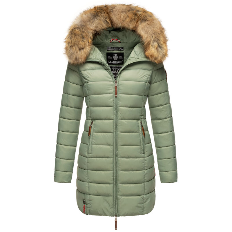 Marikoo Rose Damen Winter Jacke gesteppt lang B647 Smokey Mint-Größe S - Gr. 36