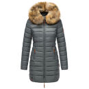 Marikoo Rose Damen Winter Jacke gesteppt lang B647 Stormy Blue-Größe XS - Gr. 34