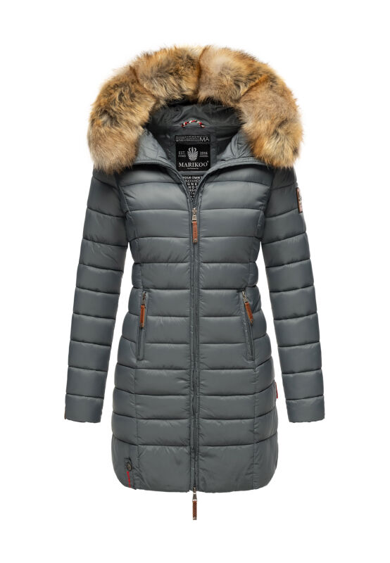 Marikoo Rose Damen Winter Jacke gesteppt lang B647 Stormy Blue-Größe M - Gr. 38