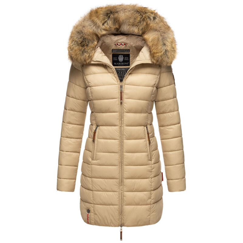 Marikoo Rose Damen Winter Jacke gesteppt lang B647 Beige-Größe XS - Gr. 34