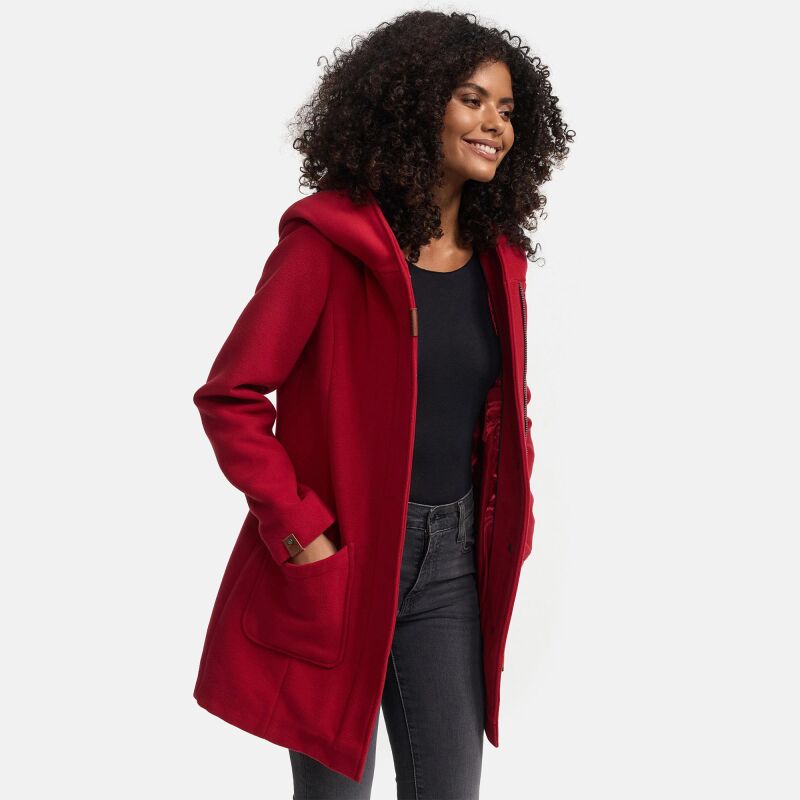 Marikoo Maikoo Damen Mantel mit Kapuze Trenchcoat Jacke B819 Dark Red Größe S - Gr. 36