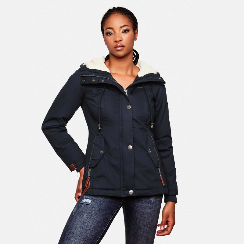 Marikoo Bikoo Damen Teddyfell gefüttert Winterjacke B802 Navy Größe XXXL - Gr. 46