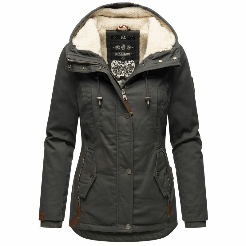 Marikoo Bikoo Damen Teddyfell gefüttert Winterjacke B802 Anthrazit Größe XXXL - Gr. 46