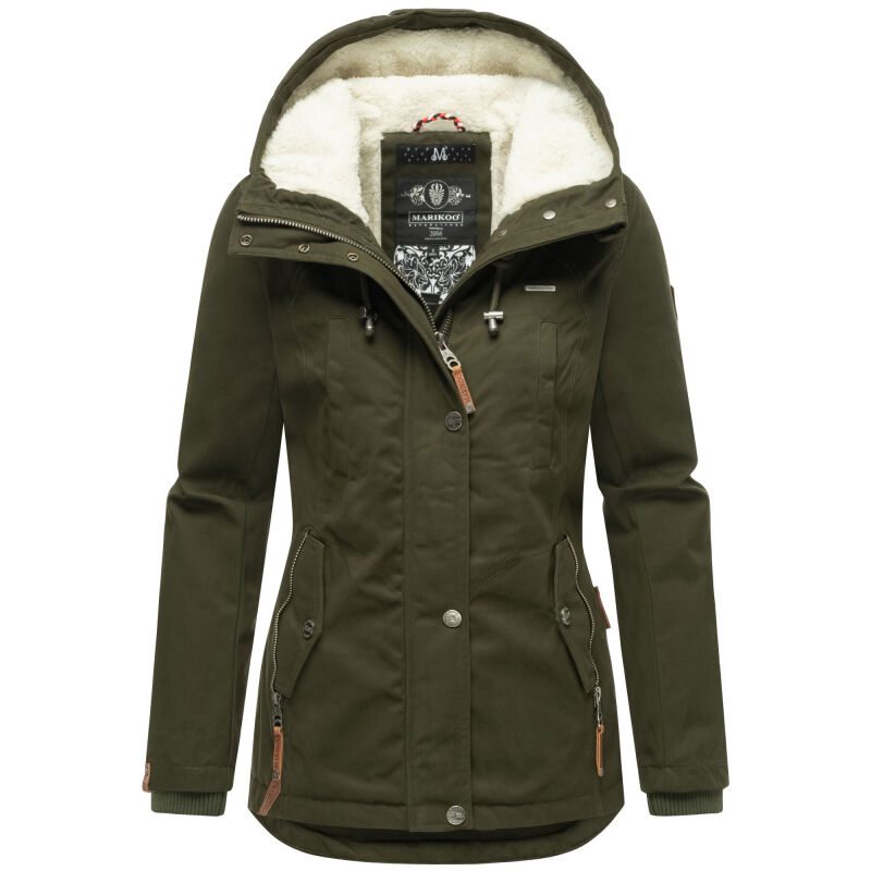 Marikoo Bikoo Damen Teddyfell gefüttert Winterjacke B802 Olive Größe XL - Gr. 42