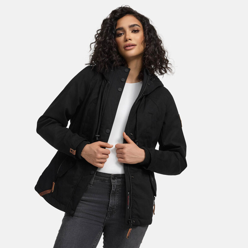 Marikoo Bikoo Damen Teddyfell gefüttert Winterjacke B802 Schwarz - Schwarz Größe XL - Gr. 42