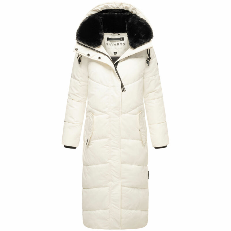 Navahoo Hingucker Damen lange Winterjacke B976 Offwhite Größe XS - Gr. 34