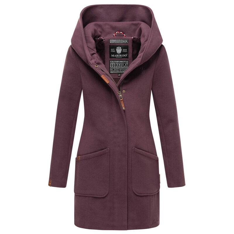 Marikoo Maikoo Damen Mantel mit Kapuze Trenchcoat Jacke B819 Dusty Plum Größe M - Gr. 38