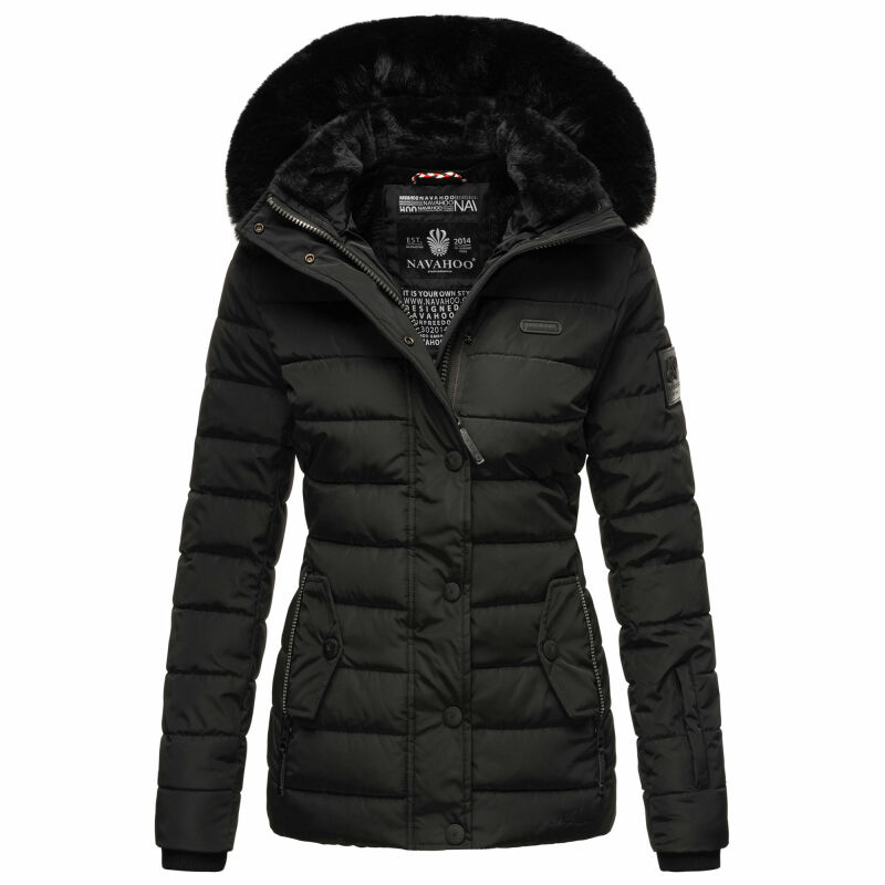 Navahoo Milianaa Damen Winter Steppjacke gefüttert Kapuze Kunstfell B846 Schwarz Größe XXXL - Gr. 46