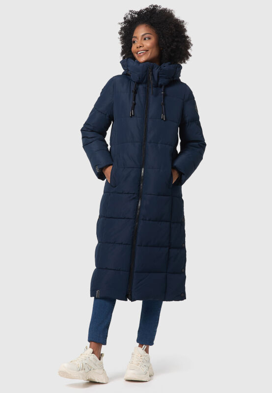 Marikoo Nadeshikoo Damen lange Winter Steppjacke B985 Navy Größe XXXXXL - Gr. 50