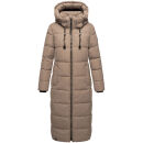 Marikoo Nadeshikoo Damen lange Winter Steppjacke B985 Taupe Grey Größe XXXL - Gr. 46