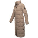 Marikoo Nadeshikoo Damen lange Winter Steppjacke B985 Taupe Grey Größe XXXXL - Gr. 48