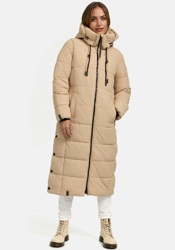 Marikoo Nadeshikoo Damen lange Winter Steppjacke B985 Beige Größe XS - Gr. 34