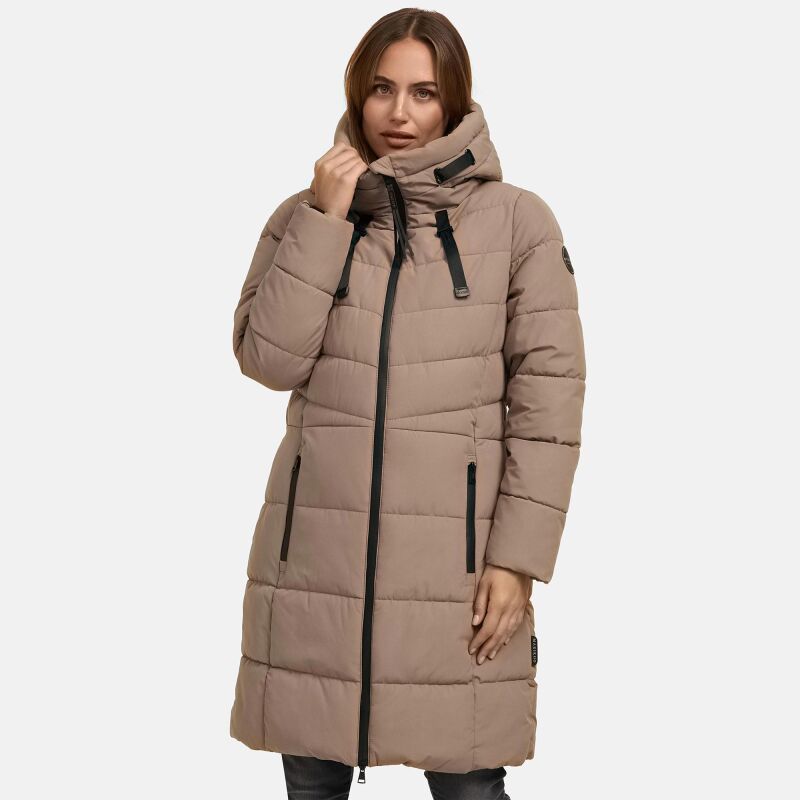 Marikoo Natsukoo Damen Winter Steppjacke lang B978 Taupe Grey Größe S - Gr. 36