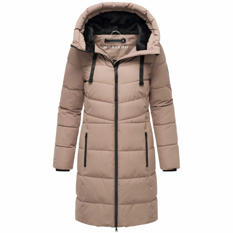 Marikoo Natsukoo Damen Winter Steppjacke lang B978 Taupe Grey Größe XXXL - Gr. 46
