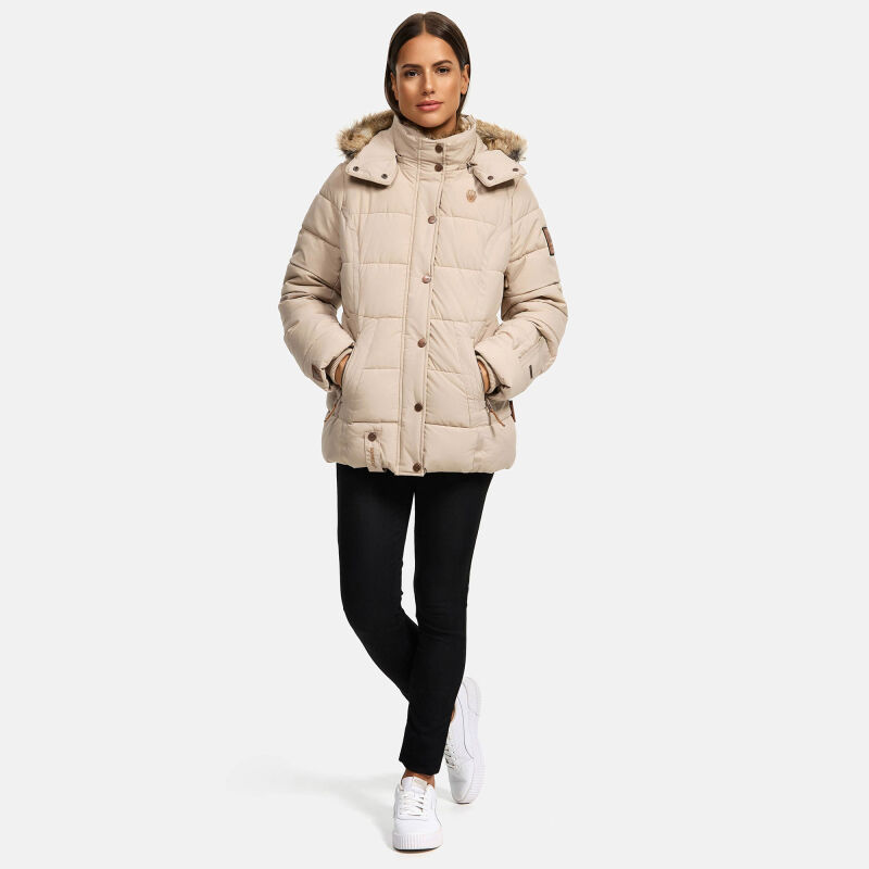 Marikoo Nekoo warm gefütterte Damen Winter Jacke mit Kunstfell B658 Taupe Größe XXXL - Gr. 46