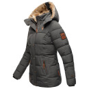 Marikoo Nekoo warm gefütterte Damen Winter Jacke mit Kunstfell B658 Anthrazit Größe XXXL - Gr. 46