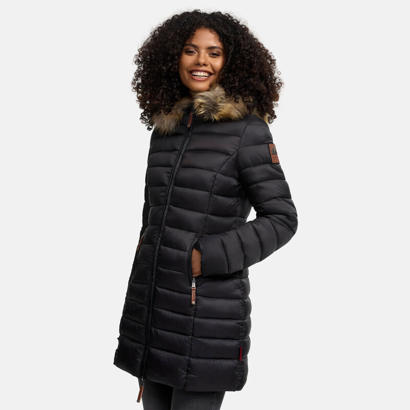 Marikoo Rose Damen Winter Jacke gesteppt lang B647 Schwarz-Größe XXXL - Gr. 46